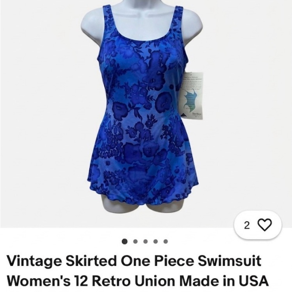 Vintage from late 80s early 90s SlimAllure Full Bust Swimsuit - Blue Floral